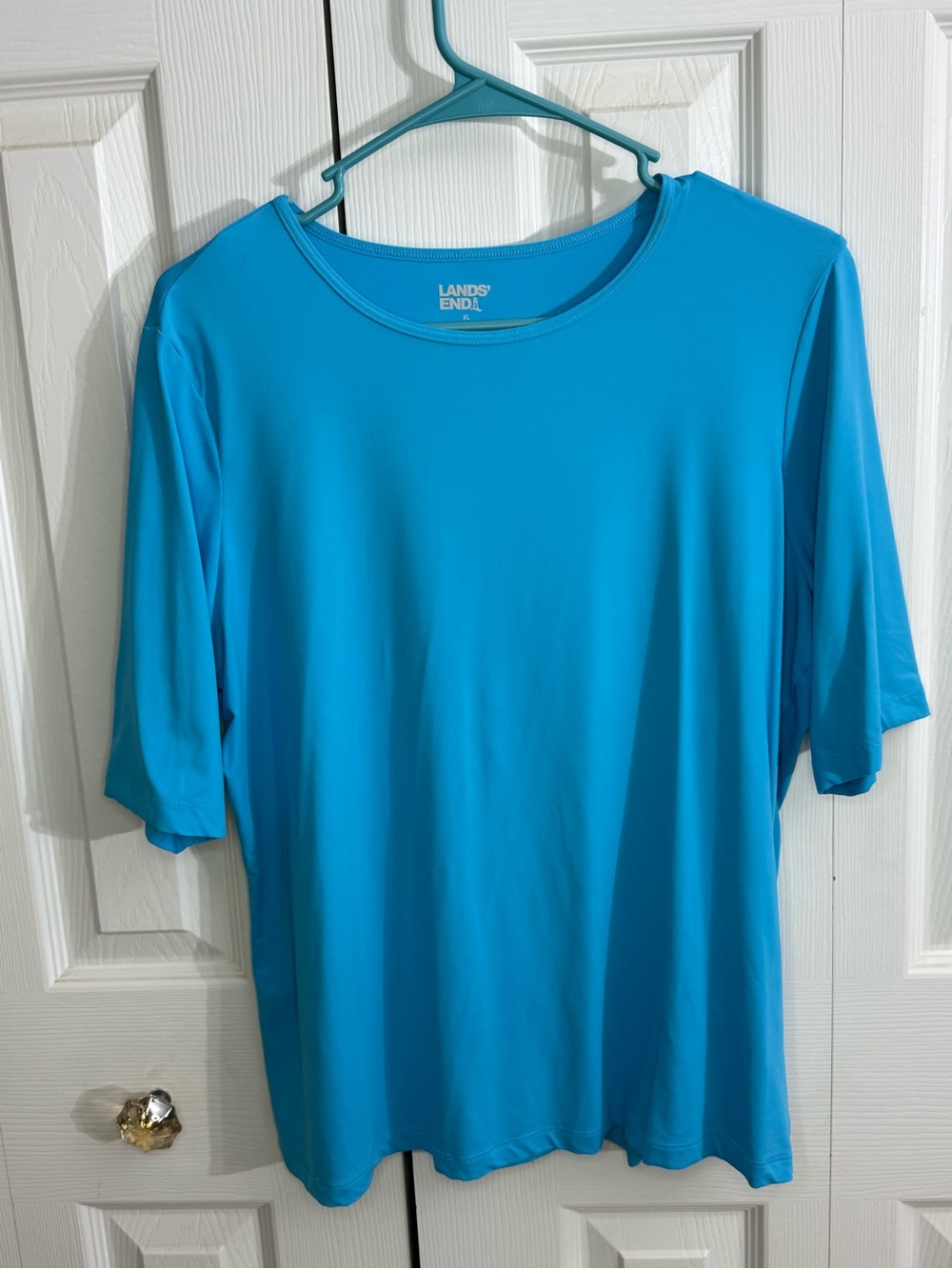 Lands' End Women's Short-Sleeve Crew Neck Top - Aqua Blue